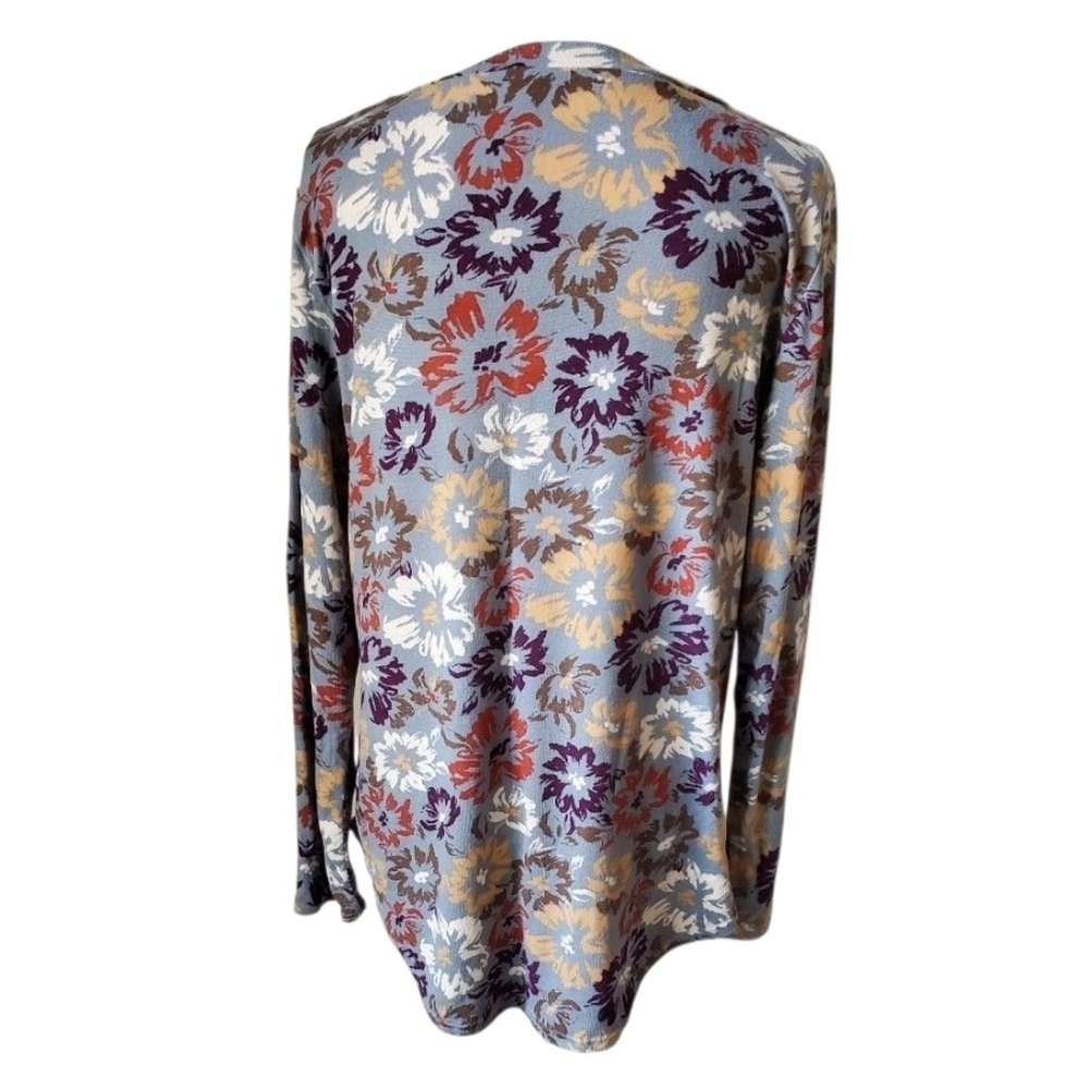 bombom Floral Long Sleeve Knit Top Multicolor Gray Gold Rust Pullover Size L - Picture 3 of 7